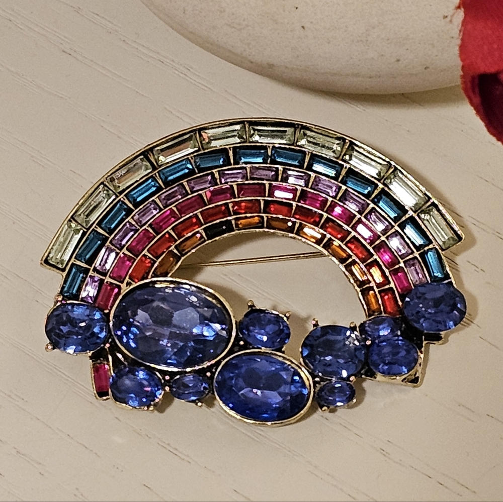 Multi-colored Rhinestone Rainbow Brooch - Picture 2 of 4